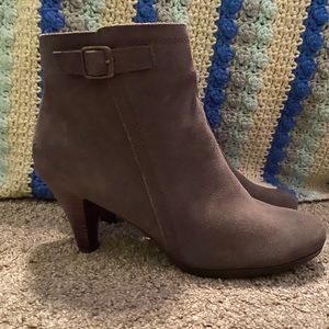 Gray leather booties